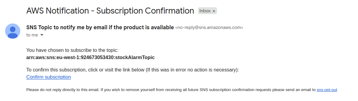 Confirmation SNS Email
